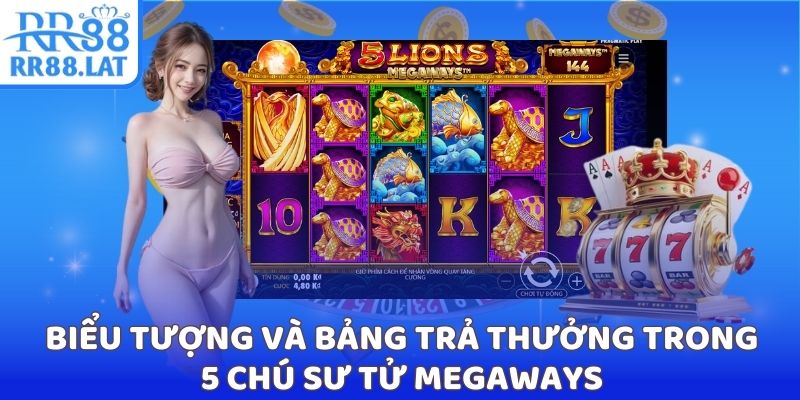 Biểu tượng và bảng trả thưởng trong 5 Chú Sư Tử Megaways